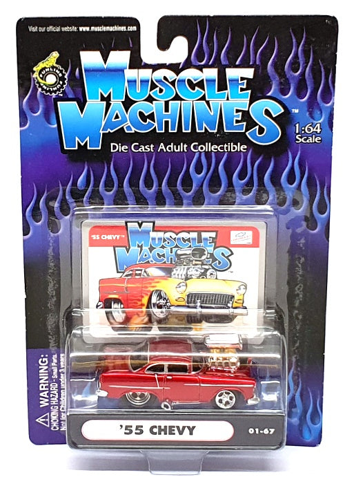 Muscle Machines 1/64 Scale 71161 01-67 - 1955 Chevrolet Chevy - Dk. Red ...