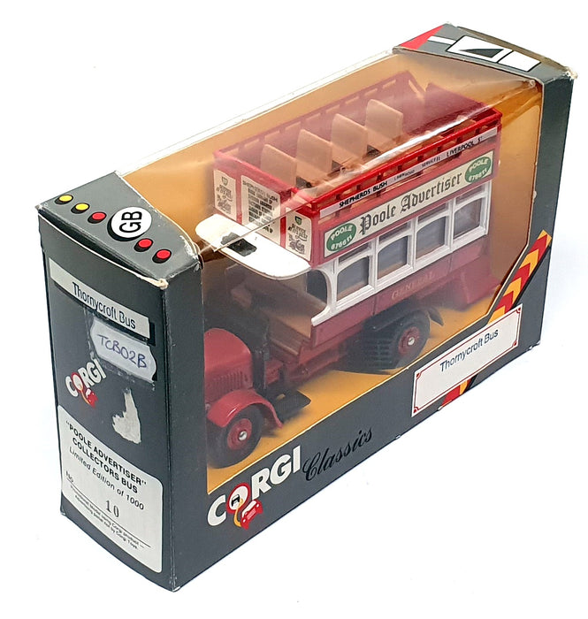 Corgi Appx 15cm Long Diecast TCB02B - Thornycroft Bus Poole Advertiser REWORKED