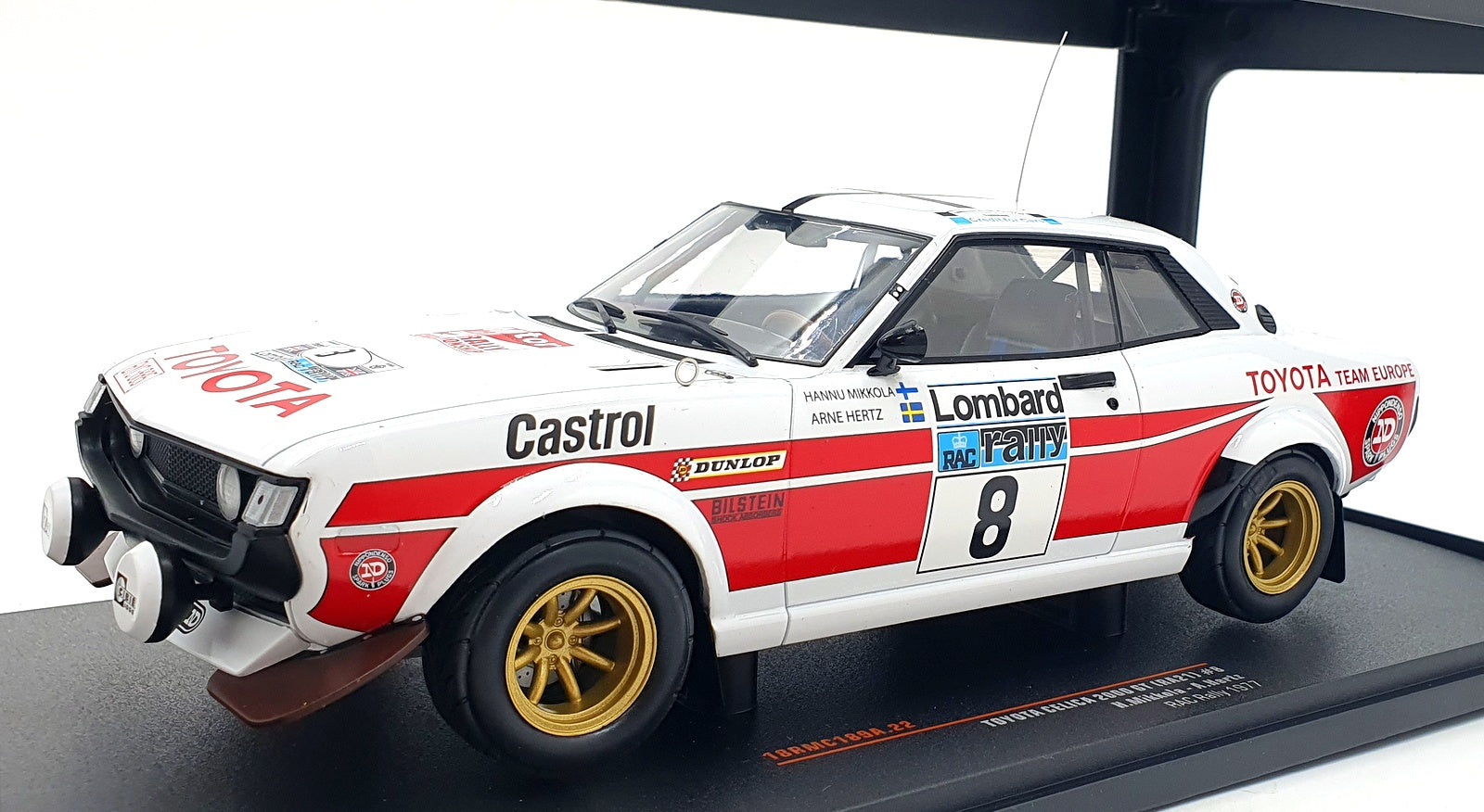 IXO 1/18 Scale 18CMC189A.22 - Toyota Celica 2000 GT (RA21) #8 RAC Rally 1977