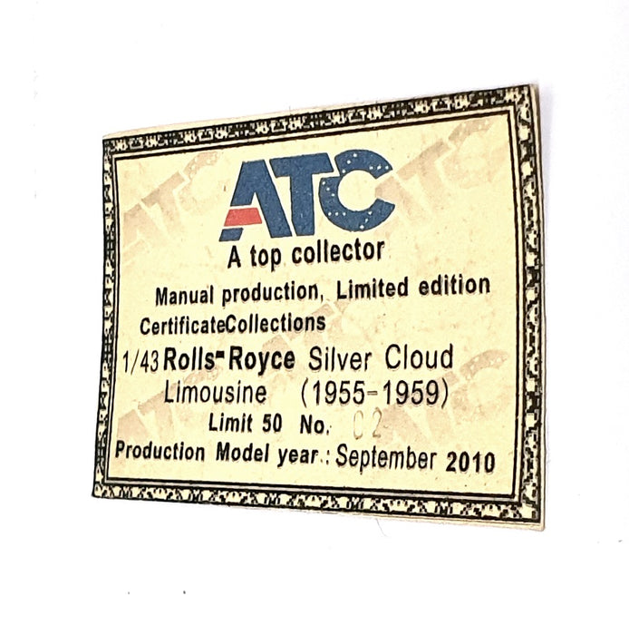 ATC 1/43 Scale ATC5559 - 1955-59 Rolls Royce Silver Cloud Limo - Maroon/Gold