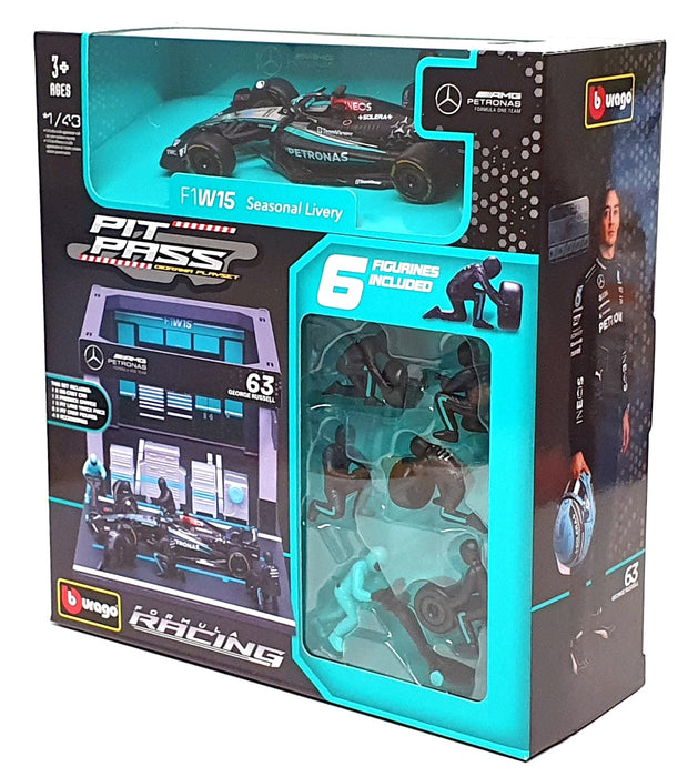 Burago 1/43 Scale 18-38452 - Mercedes F1W15 Pit Pass Diorama 2024 G. Russell