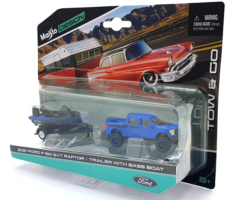 Maisto 1/64 Scale Diecast 15368 '21 Ford F-150 SVT Raptor/Trailer with Bass Boat