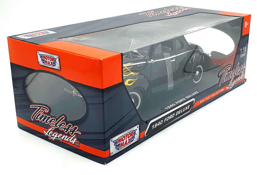 Motor Max 1/18 Scale Diecast 73108 - 1940 Ford Deluxe - Black/Flames