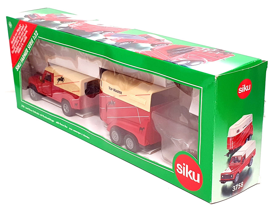 Siku 1/32 Scale 3758 - Land Rover Defender & Horse Box With Horses - Red/Cream