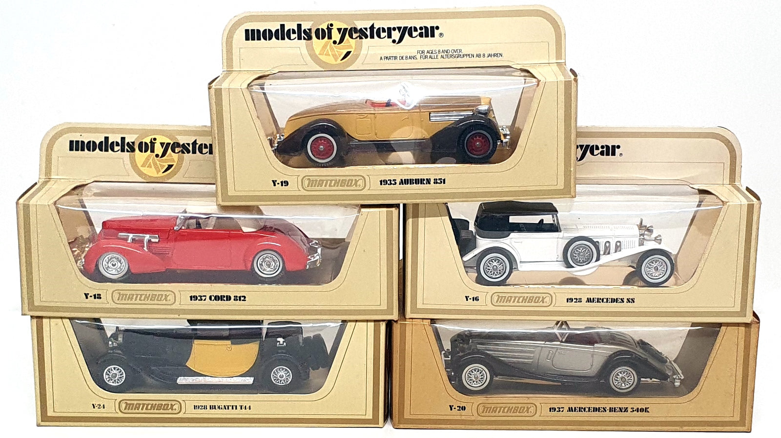 Matchbox Diecast SET025 - Set Of 5 Model Cars Cord, Auburn, Mercedes (2) Bugatti