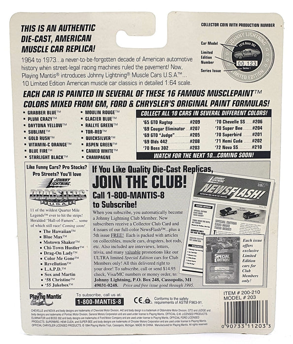 Johnny Lightning 1/64 Scale 200-210 - Muscle Cars 1970 Mustang Boss 302 - Pink