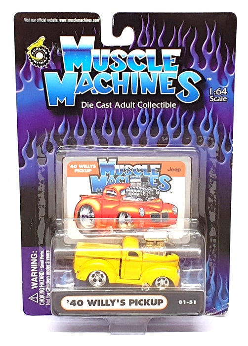 Muscle Machines 1/64 Scale 71161 01-51 - 1940 Willys Pick-Up Truck - Yellow