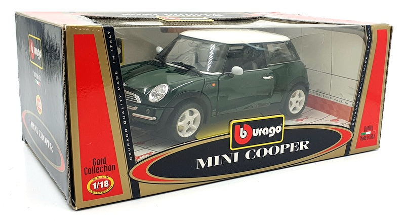 BURAGO 1/18 Scale Diecast 33796 - Mini Cooper - Green With White Roof
