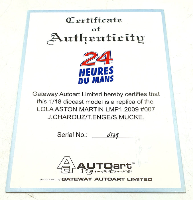 Autoart 1/18 Scale Diecast 80906 Aston Martin Lola LMP1 #007 Charouz/Enge/Mucke