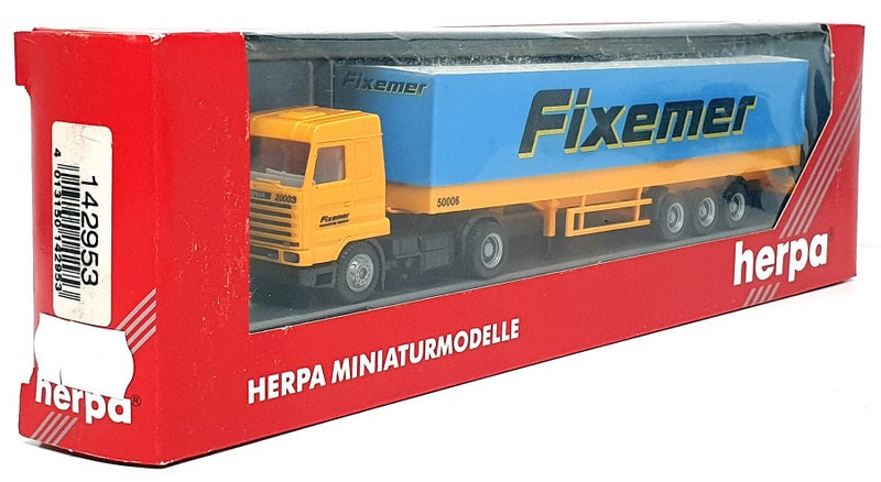 Herpa 1/87 Scale 142953 - Scania Truck & Trailer (Fixemer) Yellow/Blue/White