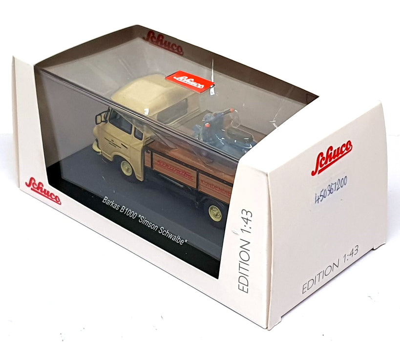 Schuco 1/43 Scale 450367200 - Barkas B1000 & Scooter Simson Schwalbe Pale Green