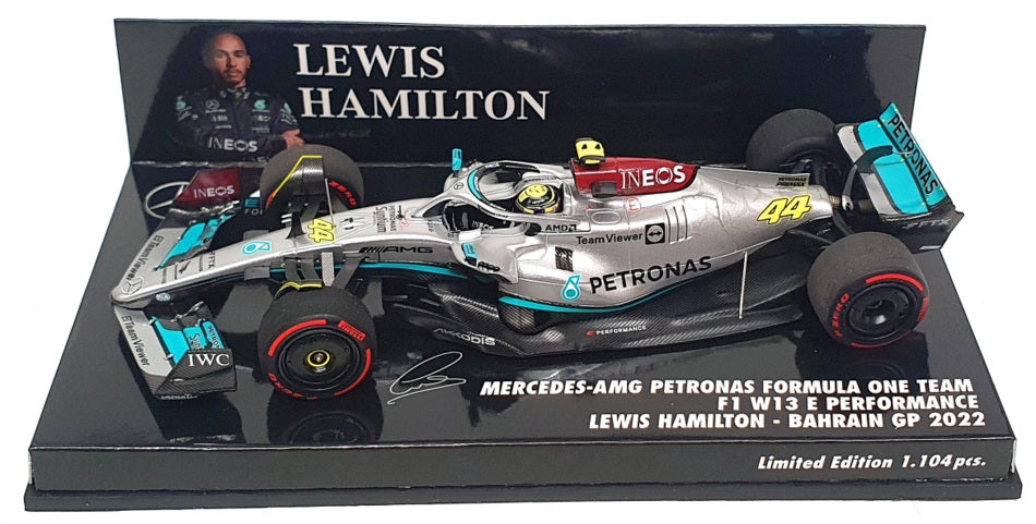 Minichamps 1/43 Scale 417 220144 - F1 Mercedes AMG Hamilton Bahrain GP 2022