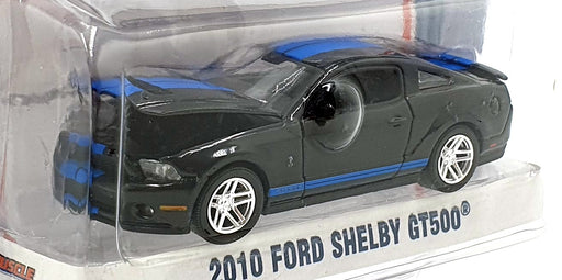 Greenlight 1/64 Scale 13028 2010 Ford Shelby GT500 Black w/Grabber Blue Stripes