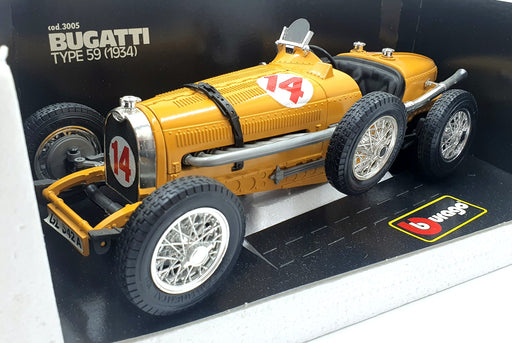 Burago 1/18 Scale Diecast 3005 - Bugatti Type 59 1934 #14 - Yellow 