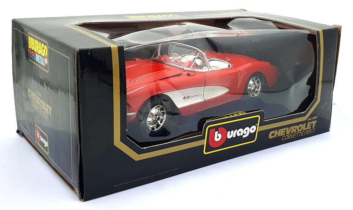 Burago 1/18 Scale Diecast 3024 - 1957 Chevrolet Corvette - Red/White