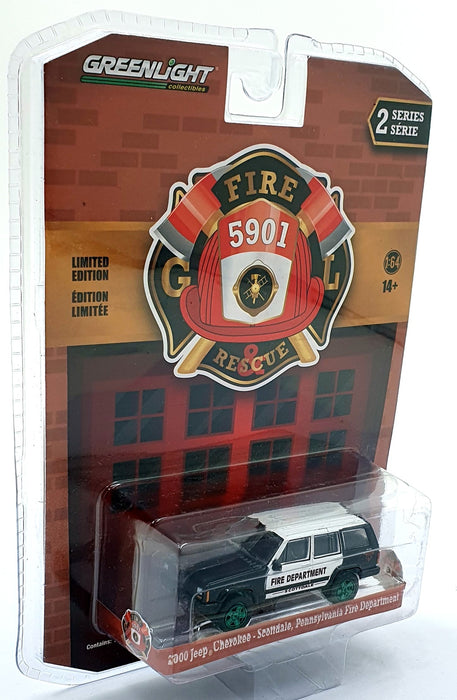 Greenlight 1/64 Scale 67020-D 2000 Jeep Cherokee Fire Department - Green Wheels