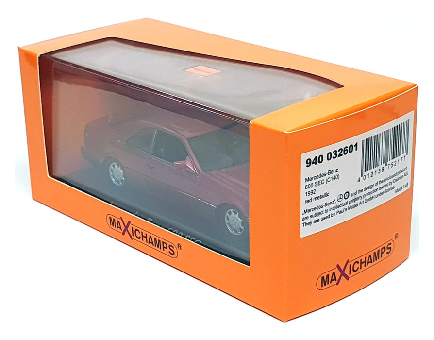 Maxichamps 1/43 Scale 940 032601 - 1992 Mercedes Benz 600 SEC (C140) - Met Red