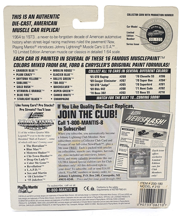 Johnny Lightning 1/64 Scale 200-180 - Muscle Cars 1972 Chevrolet Nova SS - Red