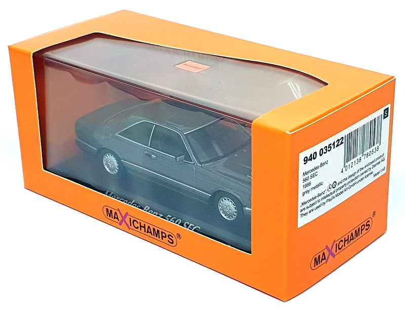 Maxichamps 1/43 Scale 940 035122 - 1986 Mercedes Benz 560 SEC - Met. Grey