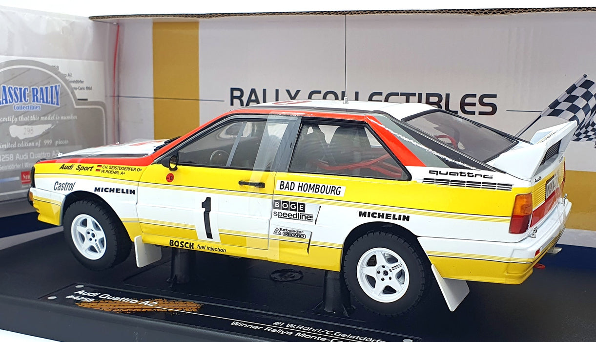 Sun Star 1/18 Scale 4258 Audi Quattro A2 #1 1st MC Rally 1984 Rohrl/Geistdorfer