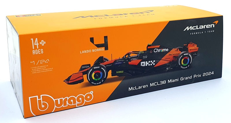 Burago 1/24 Scale Diecast 18-28033 - McLaren MCL38 #4 Miami Grand Prix 2024