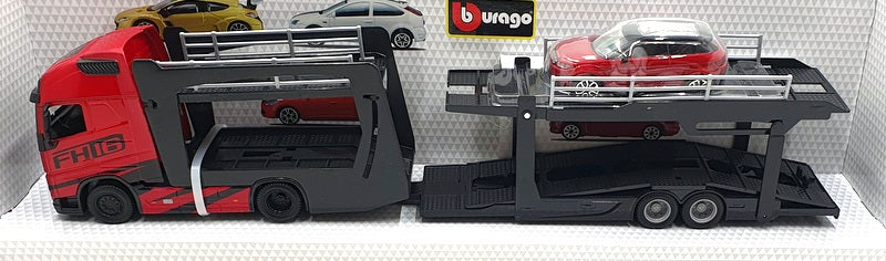 Burago 1/43 Scale 18-31456 Volvo Haulers Multicar Carrier Land Rover - Red