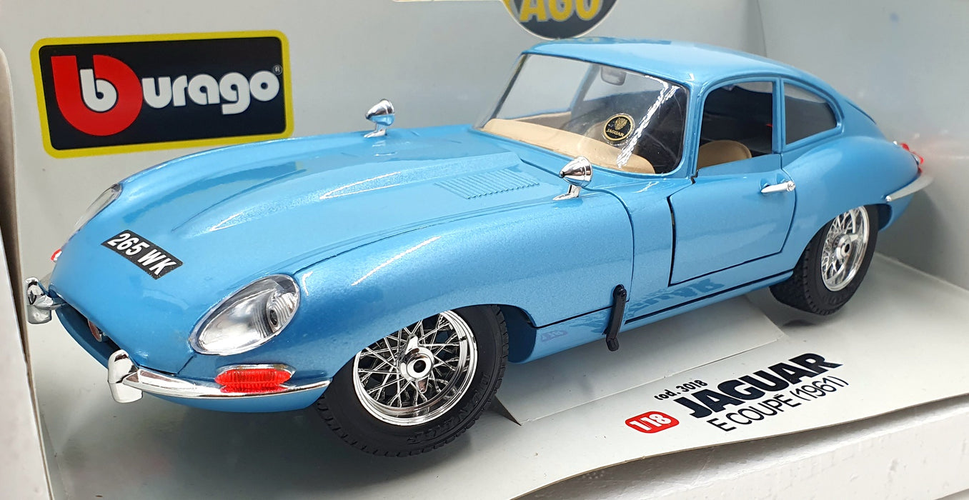 Burago 1/18 Scale Diecast 3018 - Jaguar E Type Coupe 1961 - Blue