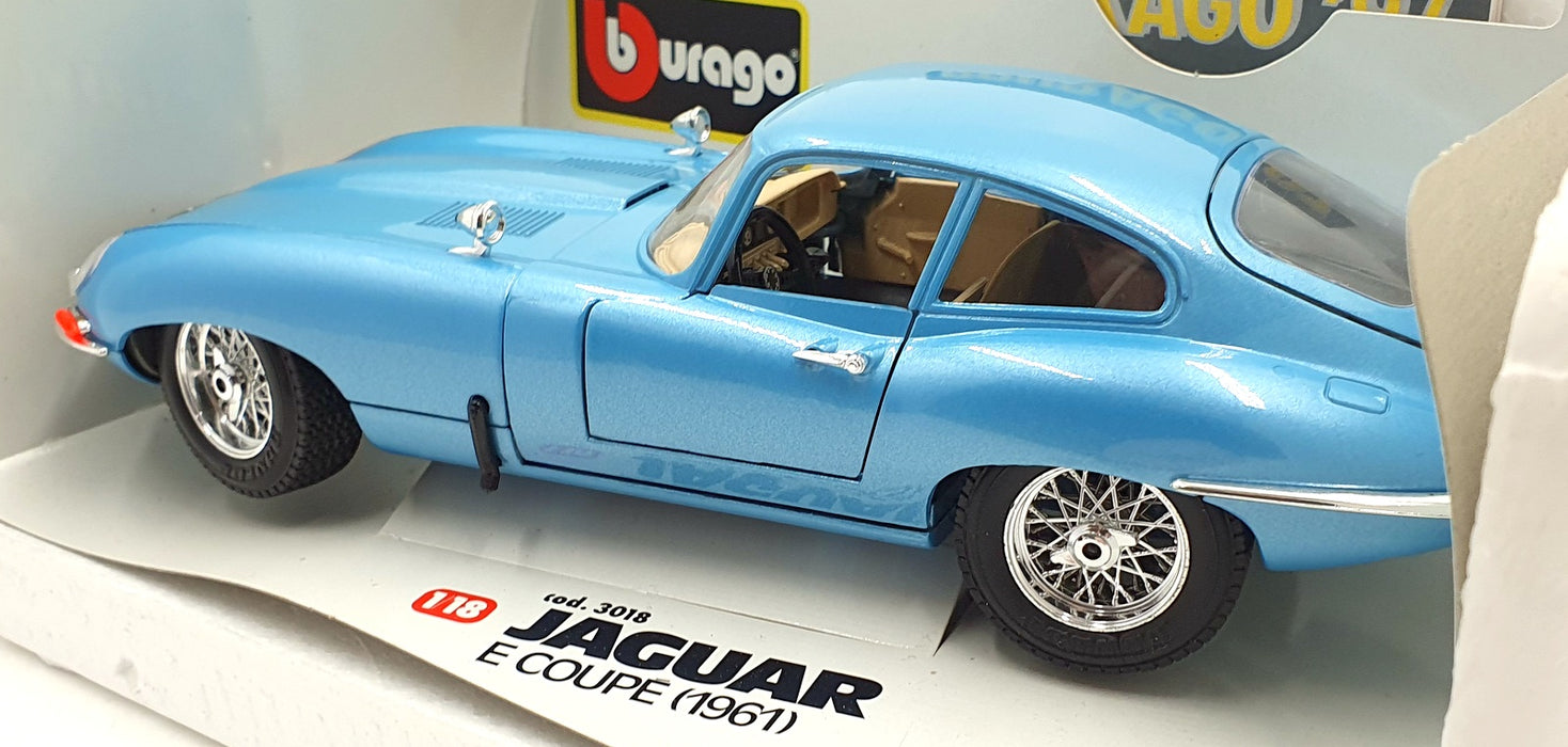 Burago 1/18 Scale Diecast 3018 - Jaguar E Type Coupe 1961 - Blue
