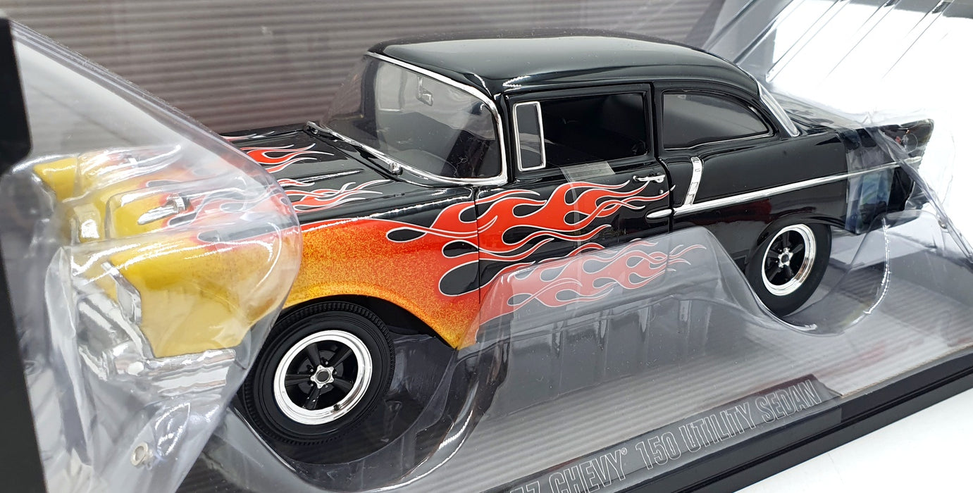 Highway 61 1/18 Scale 50422 - 1957 Chevy 150 Utility Sedan - Black/Flames