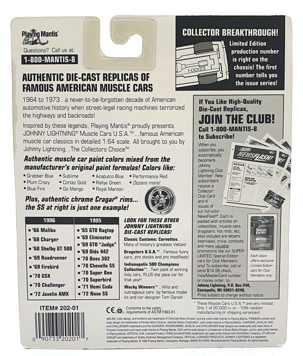 Johnny Lightning 1/64 Scale 202-01 - Muscle Cars 1966 Chevy Malibu - Met. Green