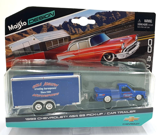 Maisto 1/64 Scale Diecast 15368 1993 Chevrolet 454 SS Pick Up/Car Trailer