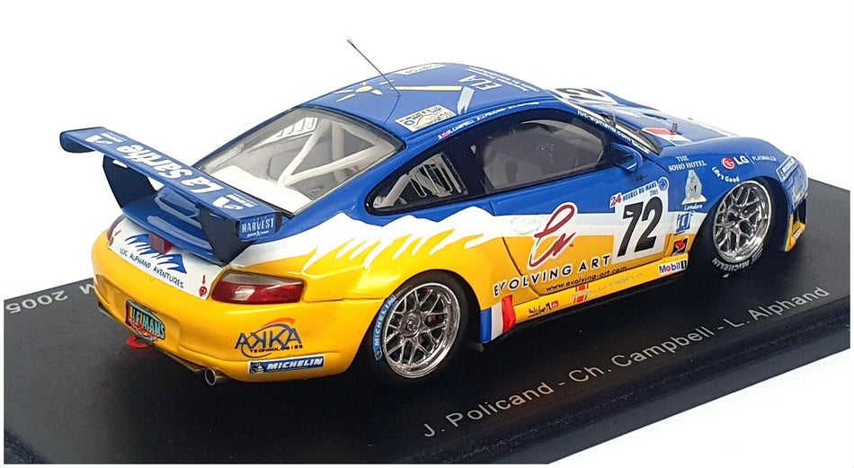 Spark 1/43 Scale S0909 - Porsche 911 GT3 RS #72 Le Mans 2005 - Blue/Yellow