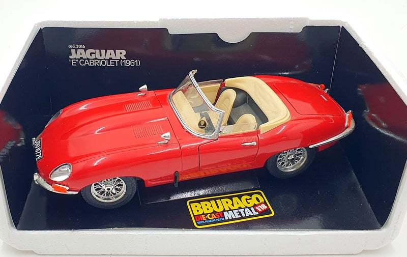 Burago 1/18 Scale Diecast 3016 - Jaguar E Type Cabriolet Red Roadster Red