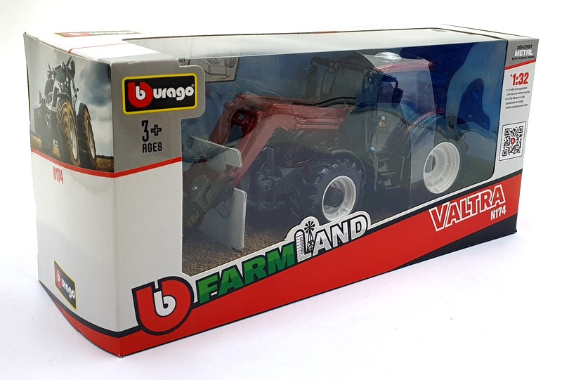 Burago 1/32 Scale Diecast 18-44082 - Valtra N174 Tractor with Grabber - Maroon