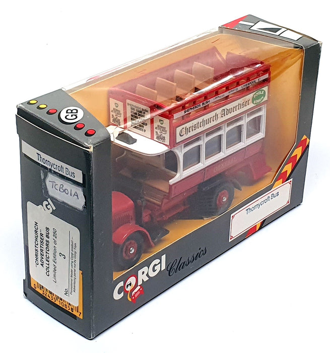 Corgi Appx 15cm Long TCB01A - Thornycroft Bus Christchurch Advertiser REWORKED