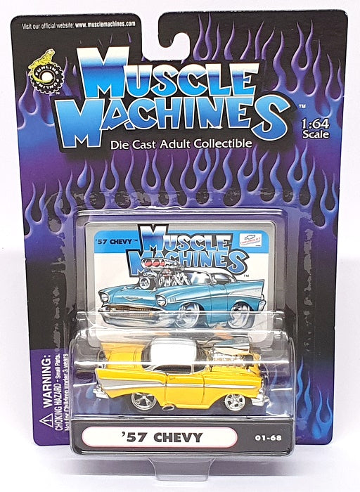 Muscle Machines 1/64 Scale 71161 01-68 - 1957 Chevrolet Chevy - Yellow/White