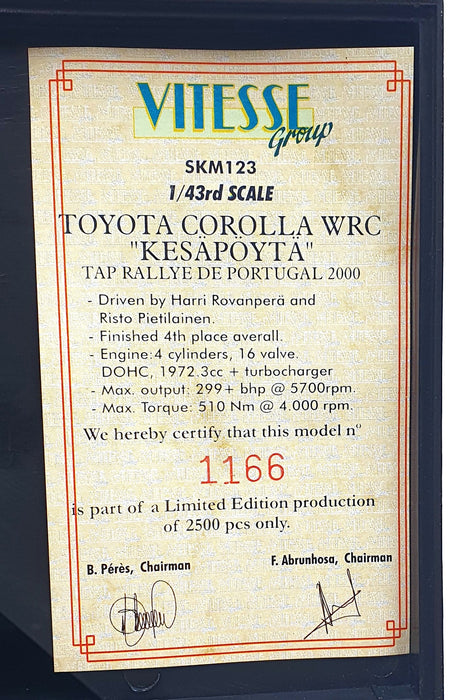 Skid 1/43 Scale SKM123 - Toyota Corolla WRC #16 Portugal 2000 - Rovanpera