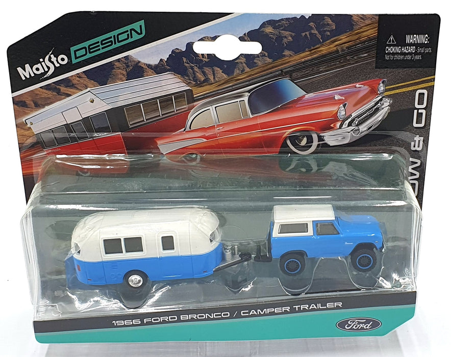 Maisto 1/64 Scale Diecast 15368 1966 Ford Bronco/Camper Trailer - Blue