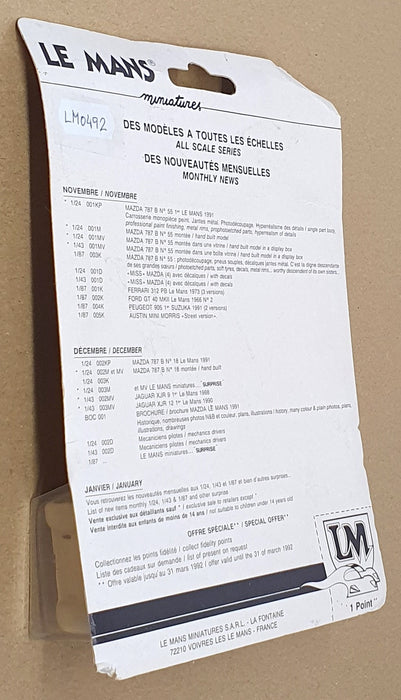 LM Le Mans Miniatures 1/43 Scale Kit LM0492 - Peugeot 905 Le Mans Race Car