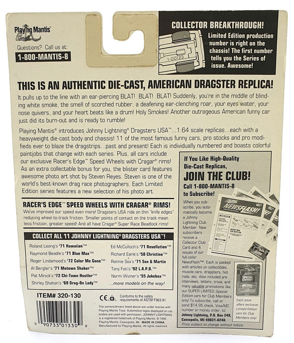 Johnny Lightning 1/64 Scale 320-130 Dragsters USA 1958 Christine - Richard Earle