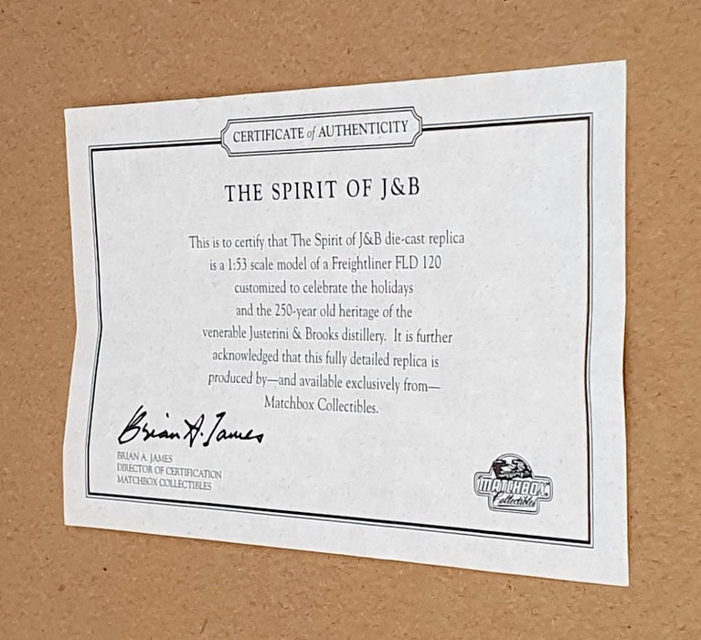 Matchbox 1/53 Scale KS190SA-M - Freightliner FLD120 Truck J&B Whiskey - Green