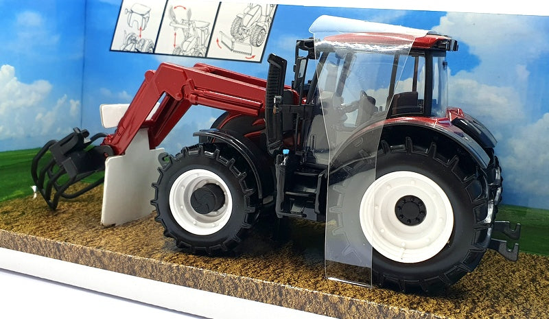 Burago 1/32 Scale Diecast 18-44082 - Valtra N174 Tractor with Grabber - Maroon