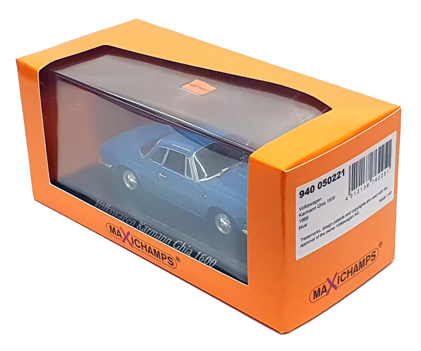Maxichamps 1/43 Scale 940 050221 - 1966 Volkswagen Karmann Ghia 1600 - Blue