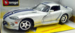 Burago 1/18 Scale Diecast 18-12000 - Dodge Viper GTS Coupe - Silver/Blue Stripes