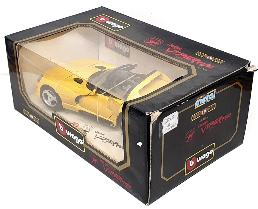 Burago 1/18 Scale Diecast 3025 - 1992 Dodge Viper RT/10 - All Yellow