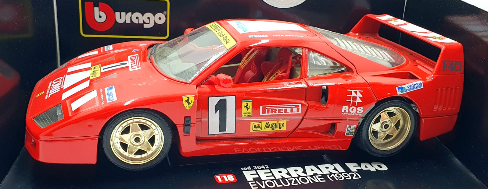 Burago 1/18 Scale Diecast  3042 Ferrari F40 Evoluzione 1992 Race car #1