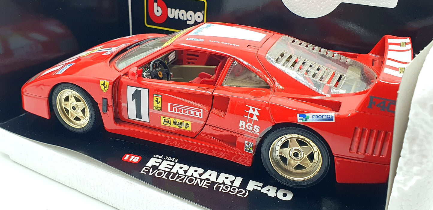 Burago 1/18 Scale Diecast  3042 Ferrari F40 Evoluzione 1992 Race car #1