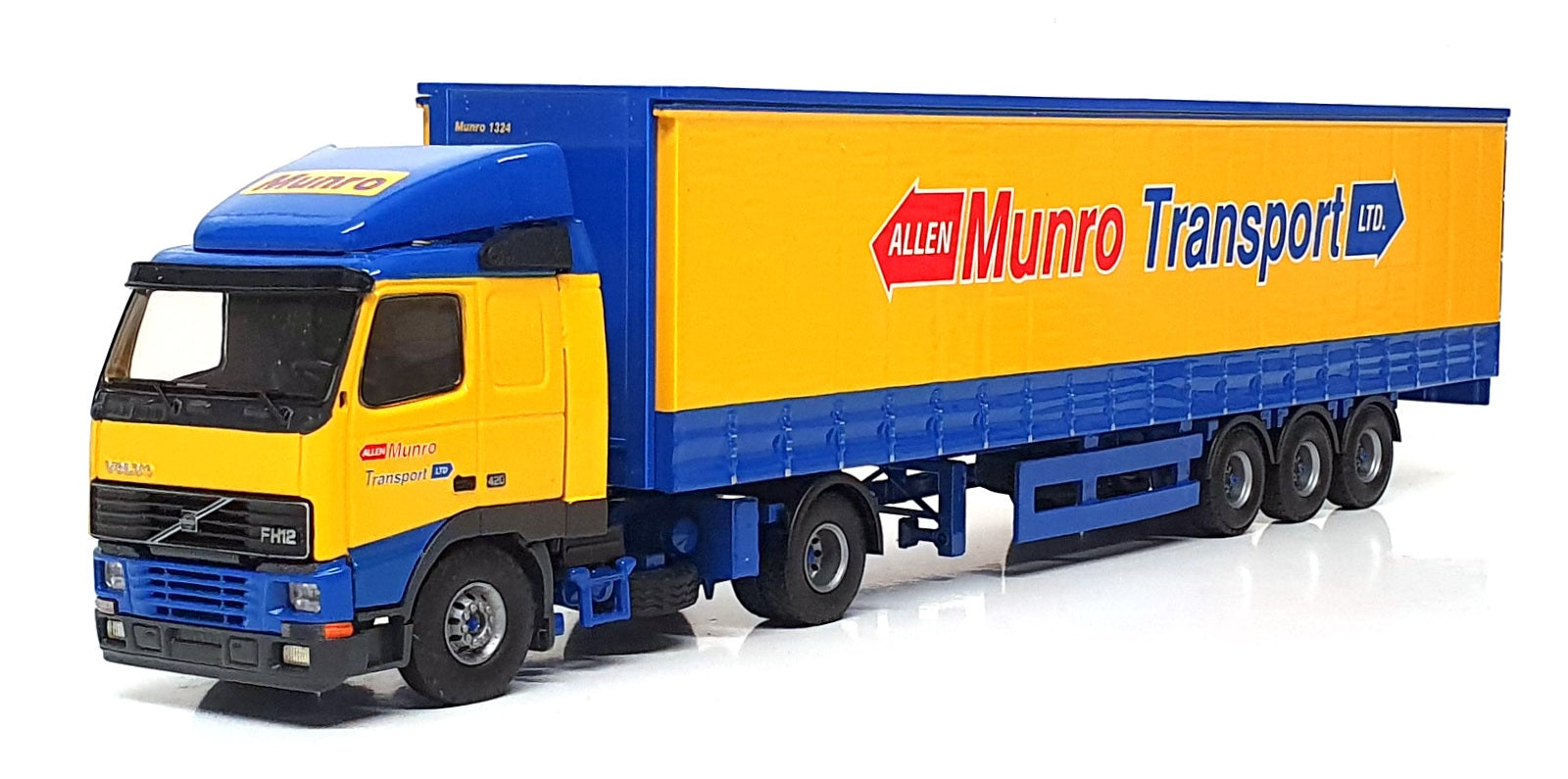 Tekno 1/50 Scale Nr. 65 Volvo FH12 Truck & Trailer Munro Trans Ltd - Yellow/Blue