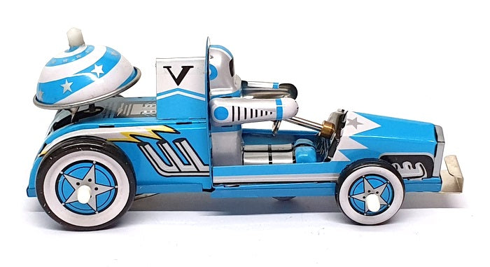 Tobar Ltd Appx 14cm Long MS 269 - Tin Plate Wind Up Race Car - Blue/White