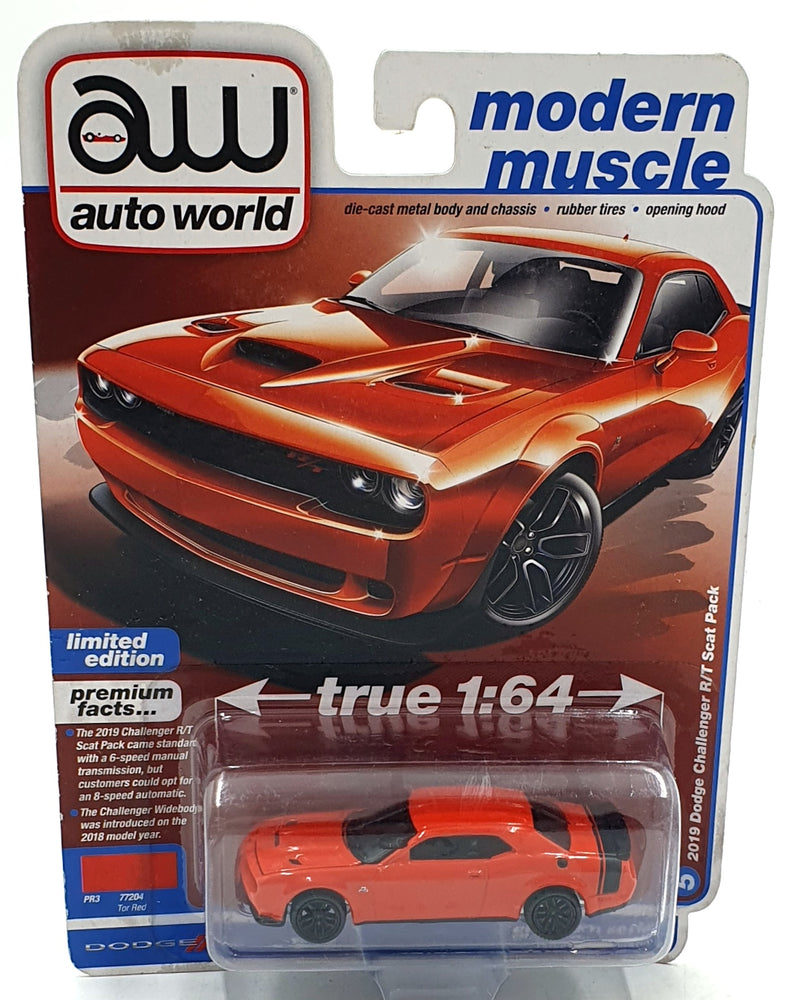 Auto World 1/64 Scale AW64372 - 2019 Dodge Challenger R/T Scat Pack - Tor Red